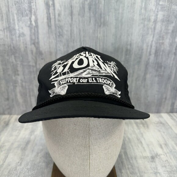 Desert Storm Support Our U.S. Troops Hat Snap Back Trucker Black Mesh Cap Adult - Picture 1 of 9